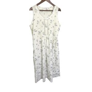 Miss Elaine Intimates Nightgown Dress M White Blue Floral Lace Cottagecore VTG